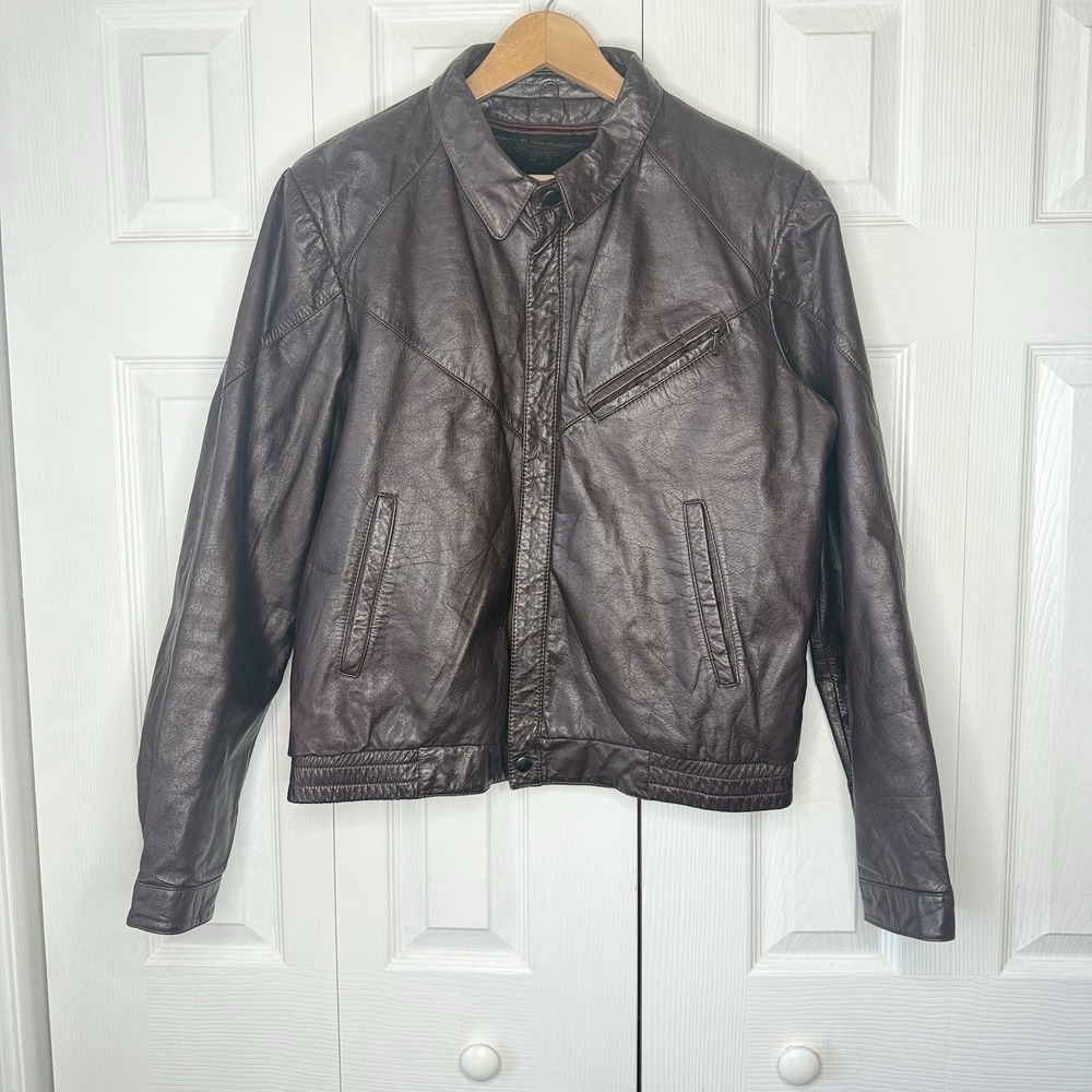 Vintage Bellavia Burgundy Oxblood Leather Bomber Jacket Faux Fur Lined Men Sz 44
